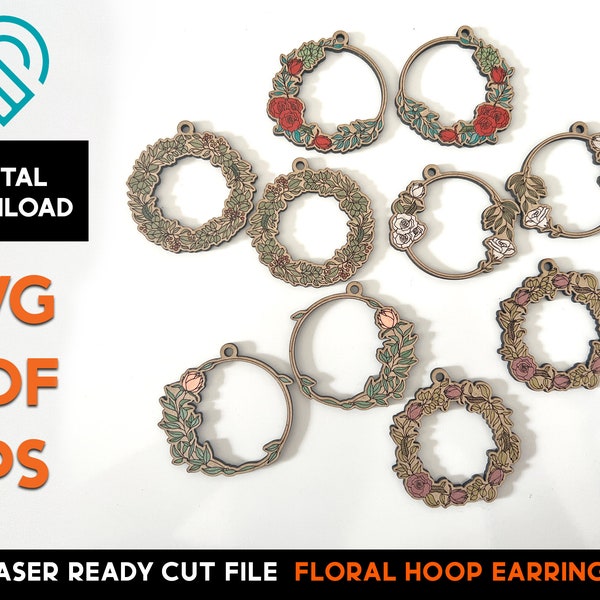 Floral Hoop Earring - Laser Cut SVG File - Glowforge Ready - Cut and Score Jewelry Template