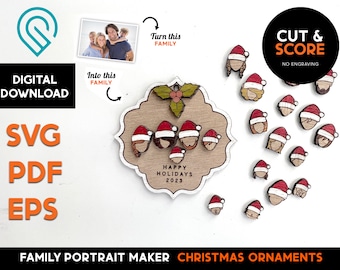 Santa Hat Family Ornament SVG: Laser Cut Wood File (Digital Download)