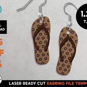 May include: Laser cut earring template of a brown flip flop with a white polka dot pattern. The earring is 1.25 inches tall.  SVG, PDF, and EPS digital download files.