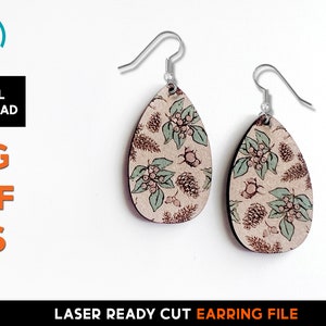 Winter Foliage Teardrop Earring Set - Laser Cut SVG File - Glowforge Ready - Jewelry Template