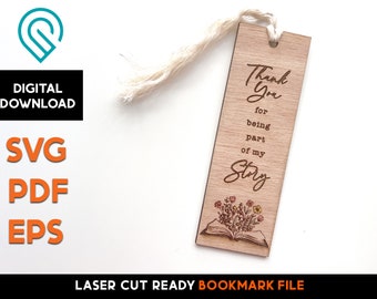 Bookmark - Thank You - part of my Story - Laser Cut SVG File - Glowforge Ready  - Back to school, Teacher,  Story, reading