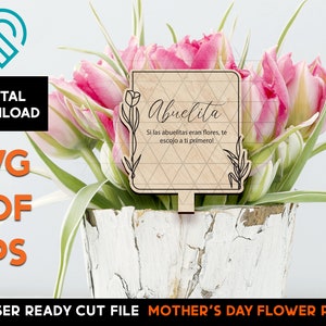 ABUELA - Bloem of Plant Pick - Lasergesneden SVG-sjabloonbestand - Moederdagcadeau