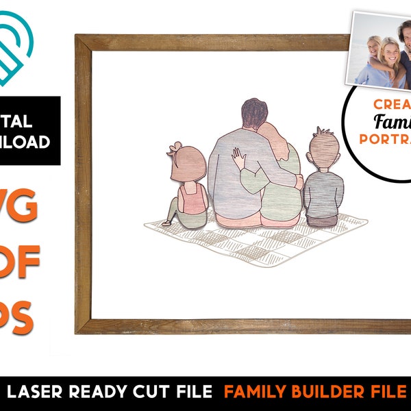 Family Portrait Builder - Picnic Blacken Frame -  Laser Wood SVG Cut File – Glowforge Ready - Cut & Score customizable family - Personalized