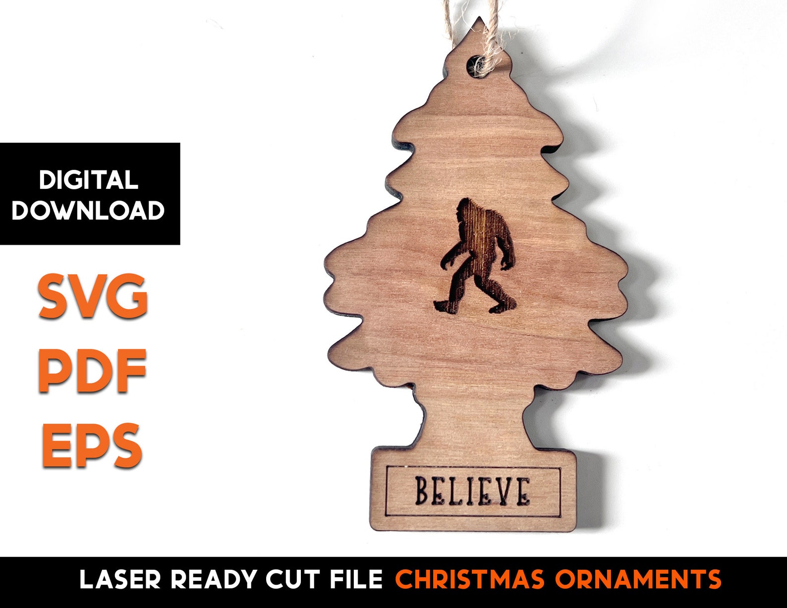 Bigfoot Christmas Tree Believe Ornament Laser SVG Cut File Etsy