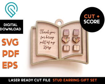 Book Stud Earring Gift Set - Thank You - Part of my Story - Laser Cut SVG File - Glowforge Ready  - Back to school, Teacher,  Story, reading