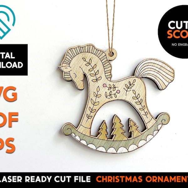 Rocking Horse - Christmas Ornament - Laser Ready SVG Cut File - Glowforge Ready - Cut and Score - DIGITAL DOWNLOAD - whimsical, Boho