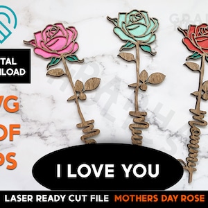 I Love You Rose SVG: Laser Cut Template (Digital Download)