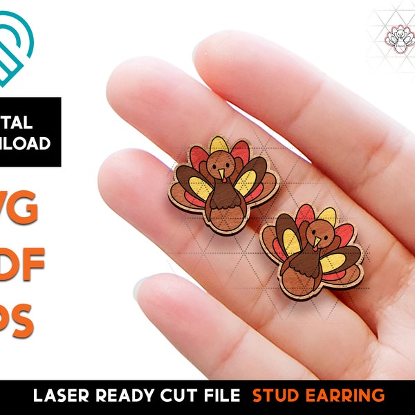 Turkey Stud Earring Set - Laser Cut SVG File - Glowforge Ready - Jewelry Template - Thanksgiving