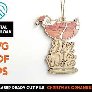 Santa Wine Christmas Ornament - Laser Cut SVG File - Glowforge Ready - DIGITAL DOWNLOAD - Funny Joy to the Wine