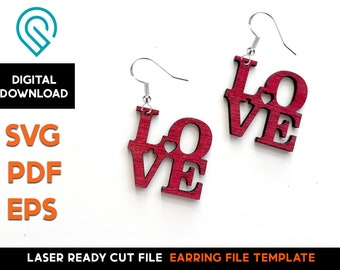 Valentine Love Heart Earrings - Laser Cut SVG File - Glowforge Ready - Jewelry Template - Valentines Day Love you