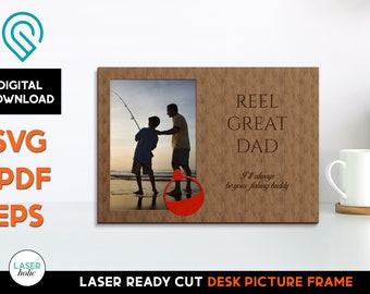 Fishing Father's Day Frame -  Laser Ready SVG Cut File Template - Personalize names - DIGITAL DOWNLOAD - Reel Great Dad