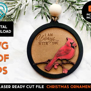 Cardinal - Memorial Sympathy Christmas Ornament - Laser Ready SVG Cut File Template