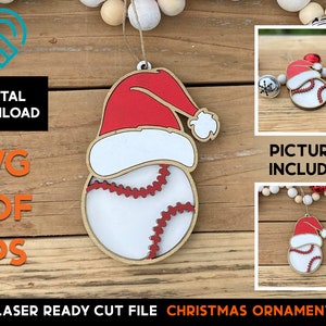 Baseball - Sports - Santa Christmas Hat Ornament - Laser SVG Cut File – Glowforge Ready