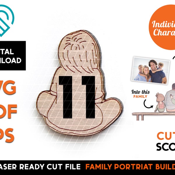 11 - Individual Family Portrait Builder  - Laser Wood SVG Cut File – Glowforge Ready - Cut & Score customizable family