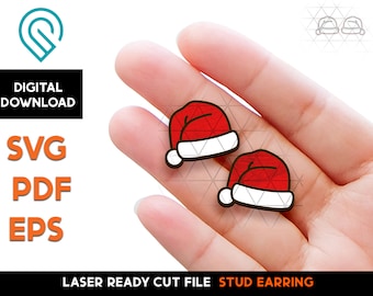 Santa Hat Stud Earring Set - Laser Cut SVG File - Glowforge Ready - Jewelry Template
