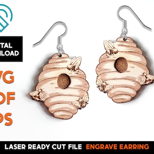 Bee Hive Earring Set - Laser Cut SVG-bestand - Glowforge Ready - Sieraden sjabloon - honing, honingraat