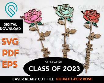 2023 Graduation Rose - Double Layer Cut & Score - Sturdy Rose - Laser Cut SVG Template File - Class of