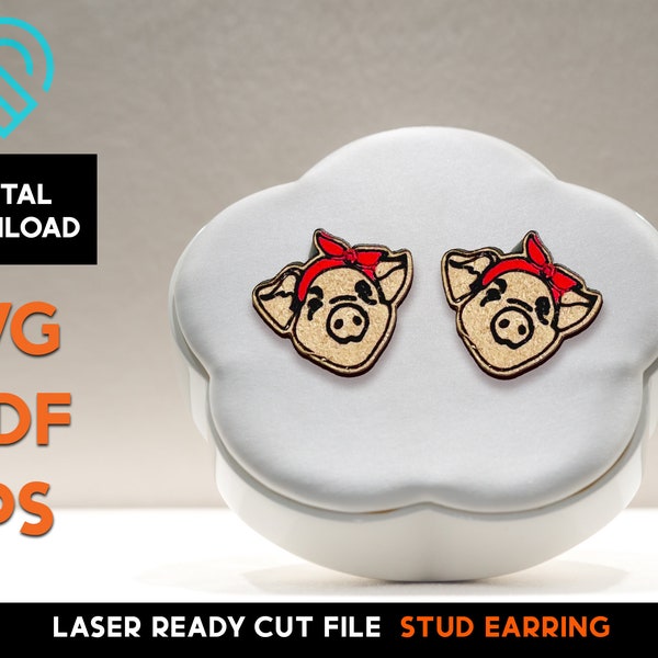 Pig  - Farmhouse Retro Bandana Stud Earring - Laser Cut SVG File - Glowforge Ready - Jewelry Template