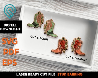 Floral Boots Stud Earring - Laser Cut SVG File - Glowforge Ready - Jewelry Template