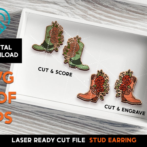 Floral Boots Stud Earring - Laser Cut SVG File - Glowforge Ready - Jewelry Template