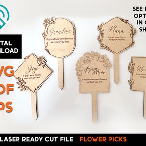 PACOTE DE Escolha de flores ou plantas - Arquivo de modelo SVG cortado a laser - Presente de Dia das Mães - Mãe, Vovó, Mãe Bônus, Abuelita