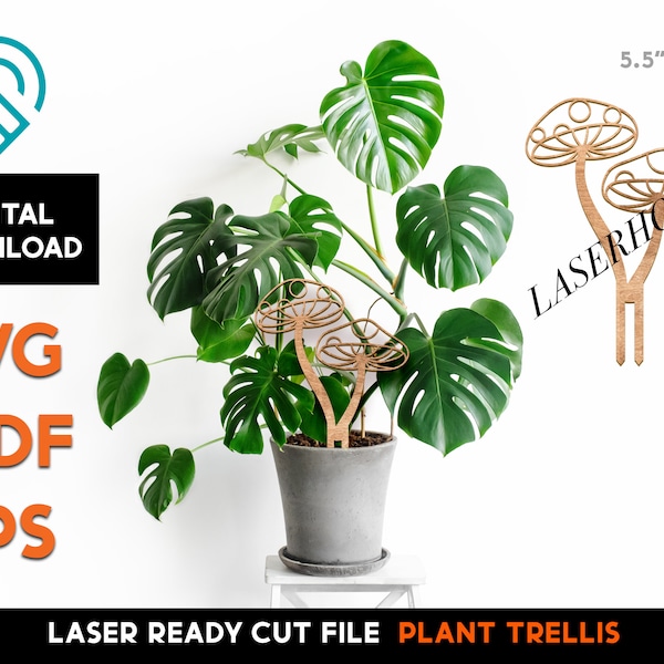 Plant Trellis - Mushrooms -  Laser SVG Cut File - Glowforge Ready - Plant, Support, Indoor, Pot, Gardening