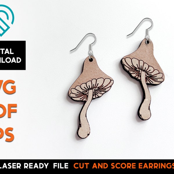 Mushroom Score Earring Set - Laser Cut SVG File - Glowforge Ready - Jewelry Template - Hippie, Shrooms