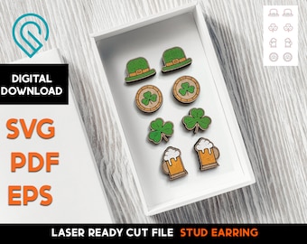 St. Patricks Stud Earring Set 1 - Laser Cut SVG File - Glowforge Ready - Jewelry Template - Beer