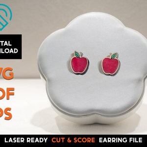 Apple -  Stud Earring - Laser Cut SVG File - Glowforge Ready and Tested - Cut and Score - Jewelry Template