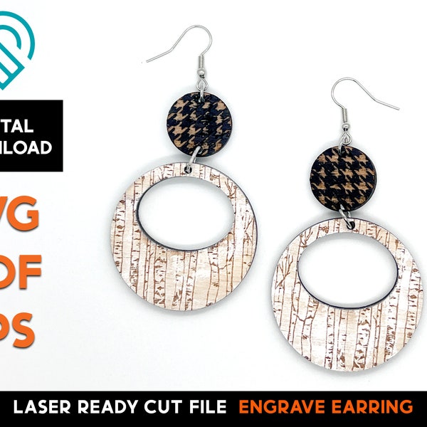 Berkenschors Earring Set - Laser Cut SVG-bestand - Glowforge Ready - Sieraden sjabloon