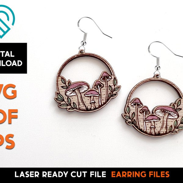 Mushroom Earring Set 1 - Laser Cut SVG File - Glowforge Ready - Jewelry Template - Hippie, Shrooms, Fungi, Forest