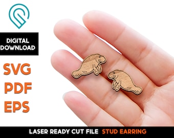 Manatee Stud Earring Set - Laser Cut SVG File - Glowforge Ready - Jewelry Template - Sea Cow