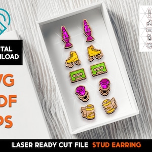 Retro 90&#39;s Stud Earring Set - Laser Cut SVG File - Glowforge Ready - Jewelry Template