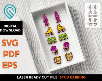 Retro 90's Stud Earring Set - Laser Cut SVG File - Glowforge Ready - Jewelry Template