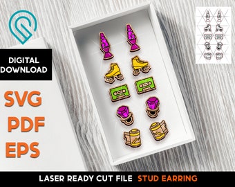 Retro 90's Stud Earring Set - Laser Cut SVG File - Glowforge Ready - Jewelry Template