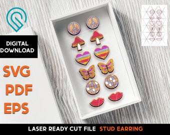 Groovy Stud Earring Set - Laser Cut SVG File - Glowforge Ready - Jewelry Template - 80's