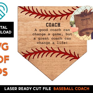 Baseball Home Plate - Coach Trophy Award - Laser SVG Cut File – Glowforge Ready – Name Plate - Customize Text - DIGITAL DOWNLOAD - Team