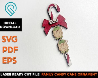 Personalized Elf Christmas Candy Cane Ornament Laser Cut File (SVG, PDF, EPS)