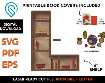 L - Initial Letter - Miniature Book Shelf DIY - Wood Laser SVG Cut File – Glowforge Ready – Alphabet, Dollhouse, Reading, Books, Bookcase
