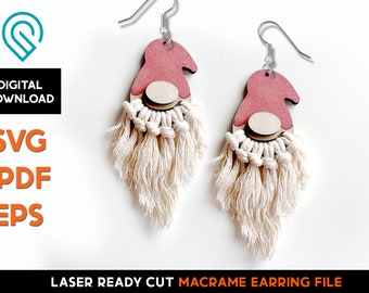 Gnome Macrame Earring Set - Laser Cut SVG File - Glowforge Ready - DIY