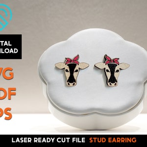 Cow - Farmhouse Retro Bandana Stud Earring - Laser Cut SVG File - Glowforge Ready - Jewelry Template