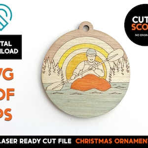 Kayak Christmas Ornament 2 -  Laser Ready SVG Cut File Template - DIGITAL DOWNLOAD - Cut and Score - Lake Life, Adventure, Outdoors