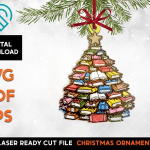 Book Stack Christmas Tree Ornament: Laser Cut SVG File (Digital Download)