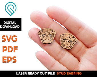 Pug Dog Stud Earring - Laser Cut SVG File - Glowforge Ready - Jewelry Template - Pets