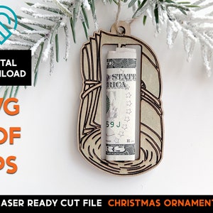Money Roll Clip Christmas Ornament Laser -  Money Gift Holder - SVG Cut File – Glowforge Ready – Cash Card - DIGITAL DOWNLOAD