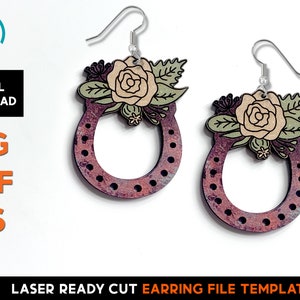 Floral Horse Shoe Earring - Laser Cut SVG File - Glowforge Ready and Tested - Jewelry Template , Ranch, Farm, Horses