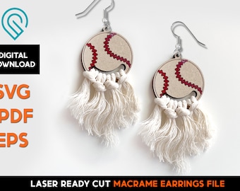 Baseball Macrame Earring Set - Laser Cut SVG File - Glowforge Ready - DIY