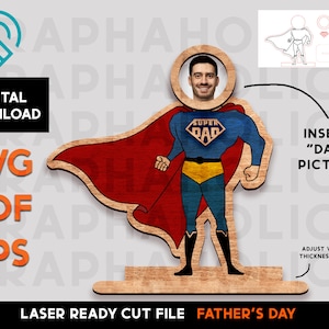 Father's Day Frame - Super Hero -  Laser Ready SVG Cut File Template - Personalize names - DIGITAL DOWNLOAD - Super Dad