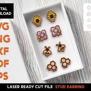 Bee Stud Earring Set - Laser Cut SVG-bestand - Glowforge Ready - Sieraden sjabloon - honing