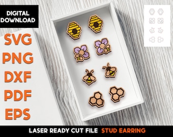 Bee Stud Earring Set - Laser Cut SVG File - Glowforge Ready - Jewelry Template - honey